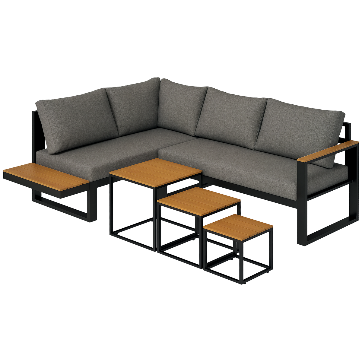 Outsunny Outdoorsitzgruppe 5-teiliges Loungemöbelsicht Gartenmöbelset, 148 cm x 61 cm x 71,5 cm, Grau + Natur