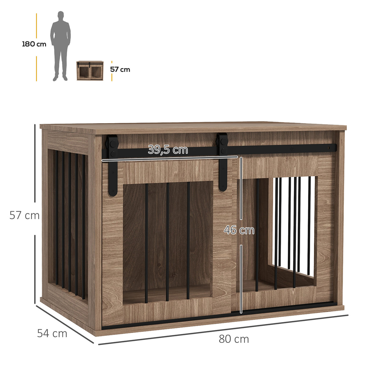PawHut Käfig Hundehütte für Haustiere innen mit Schiebetür, Metall Holzoptik, Maße 57H x 80L x 54B cm