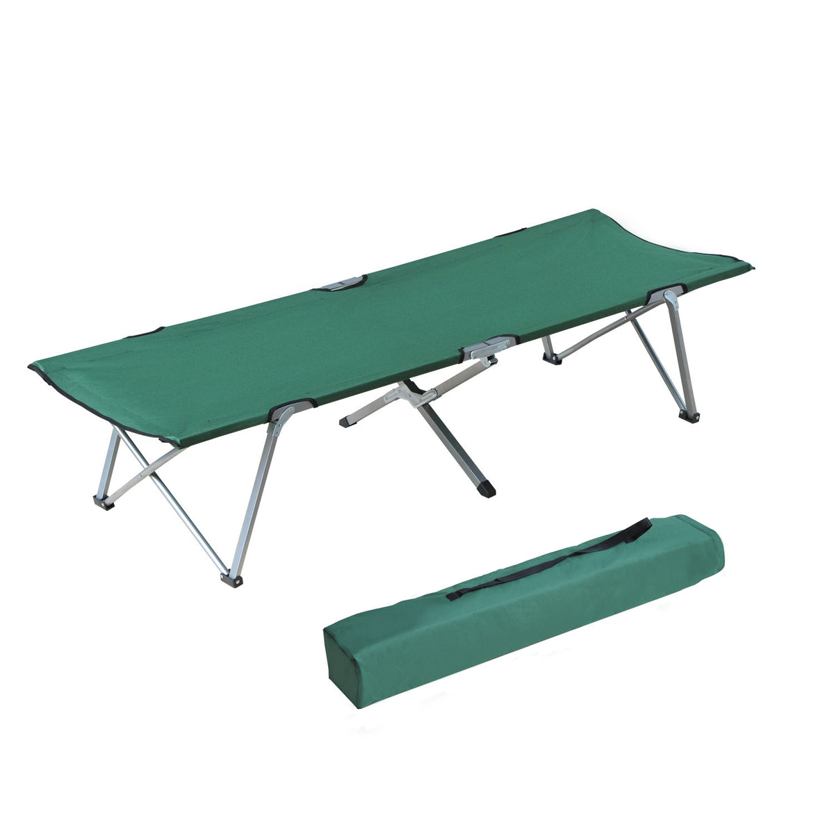Outsunny Feldbett, Klappbett 193 x 64 x 40 cm mit Transporttasche aus Oxford-Polyester Metall in Grün und Grau