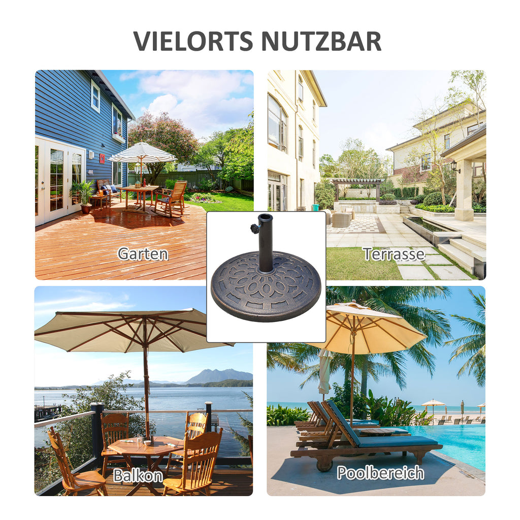 Outsunny Sonnenschirmständer aus Harz 14kg Schirmständer Griffe, Rund Schirmhalter, Schirmgewicht für Sonnenschirm 38mm/48mm Rohrdurchmesser, für Balkon, Terasse, Garten, Bronze