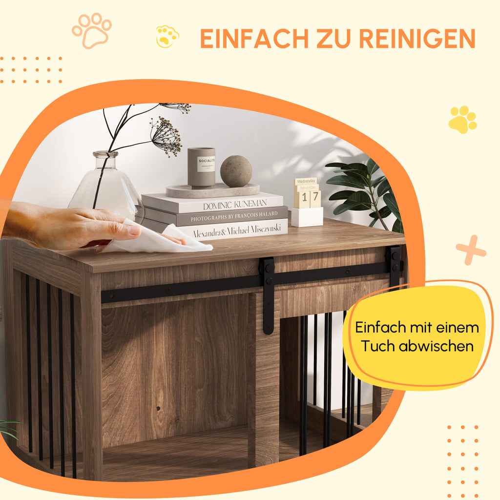 PawHut Käfig Hundehütte für Haustiere innen mit Schiebetür, Metall Holzoptik, Maße 57H x 80L x 54B cm