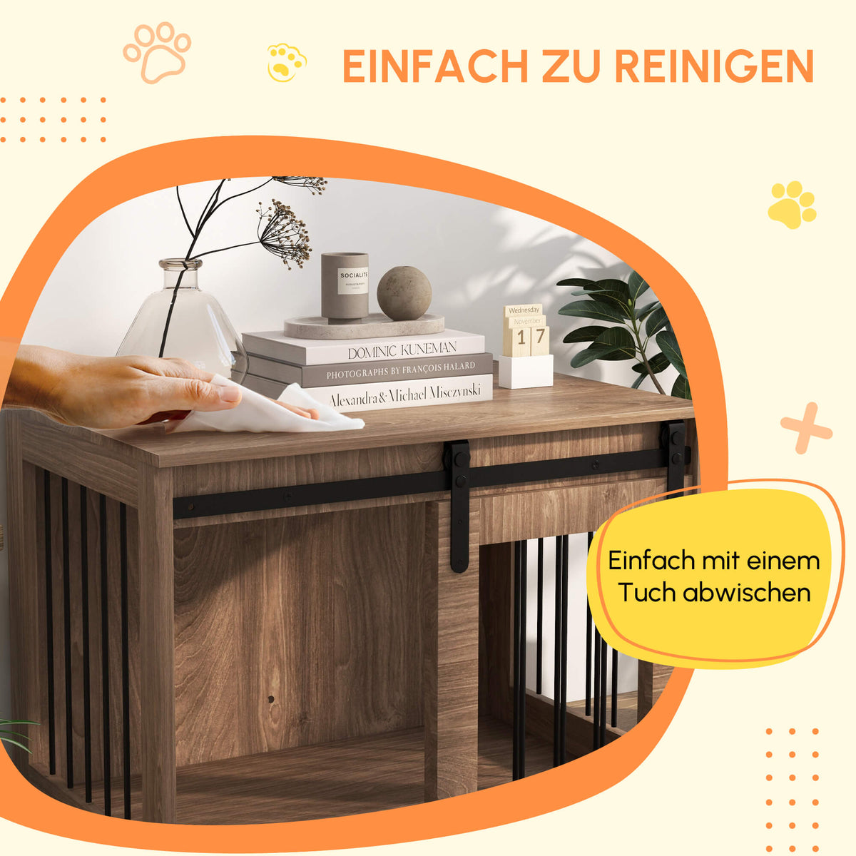PawHut Käfig Hundehütte für Haustiere innen mit Schiebetür, Metall Holzoptik, Maße 57H x 80L x 54B cm