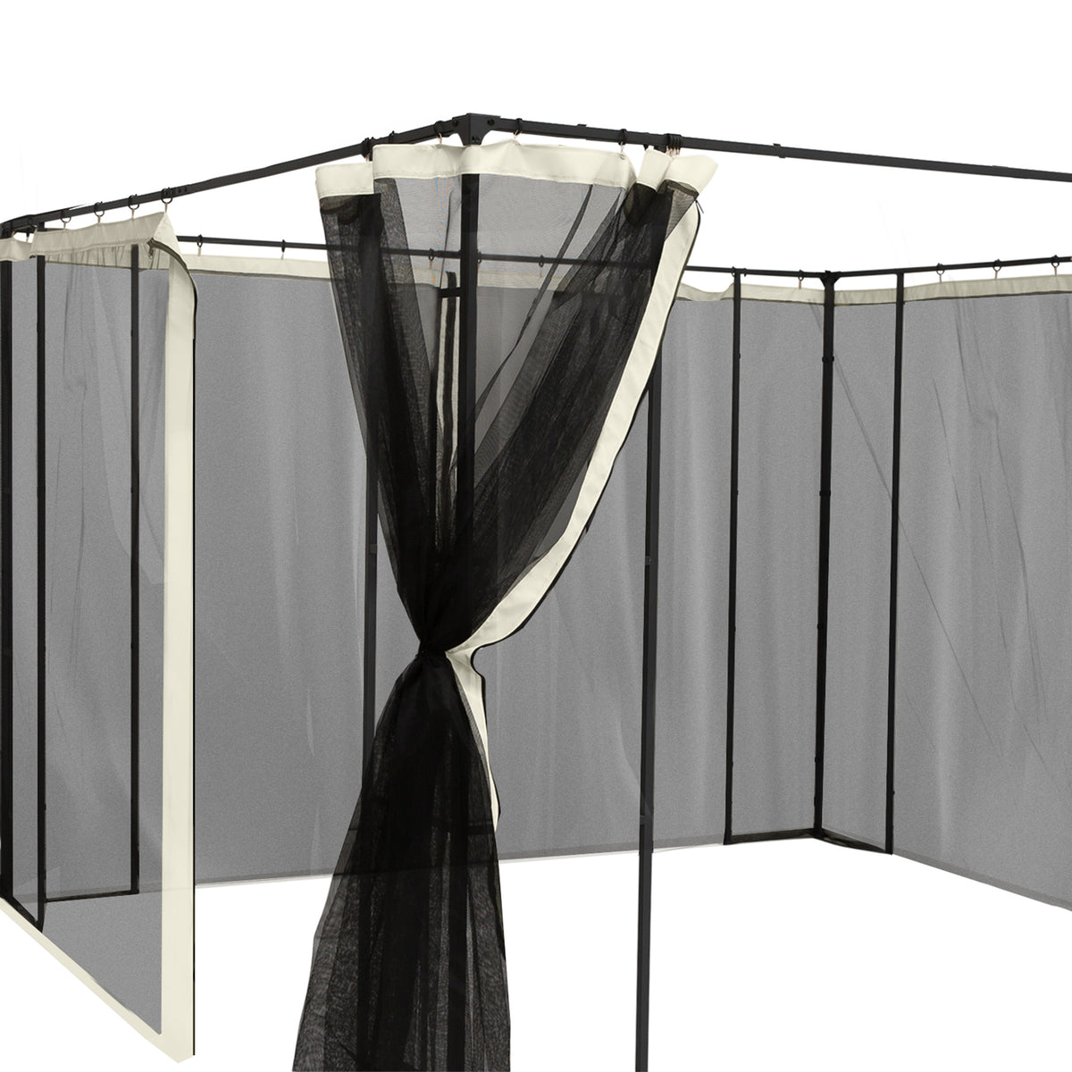 Outsunny Moskitonetz für 3x3 Pavillon 4 Seitenteile Fliegennetz mit Haken Reißverschluss Mückennetz Insektenschutz Fliegengitter Nylon-Mesh Schwarz