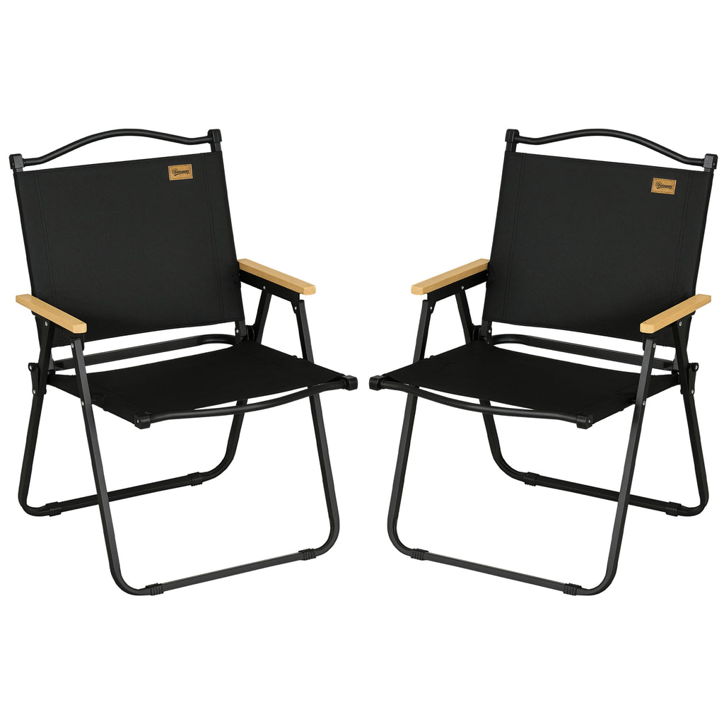 Outsunny Campingstühle, 2 x Strandstuhl, faltbar, Stahl, Holzoptik, Schwarz