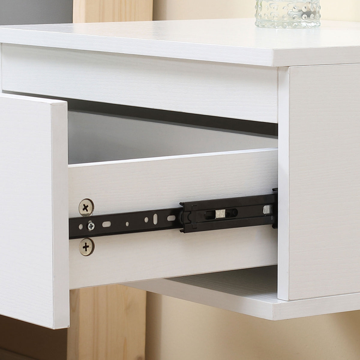 HOMCOM Nachttisch Set 2 Stück mit Schublade und schwebendem Design aus Spanplatte und MDF, 49x38x23 cm, Weiß