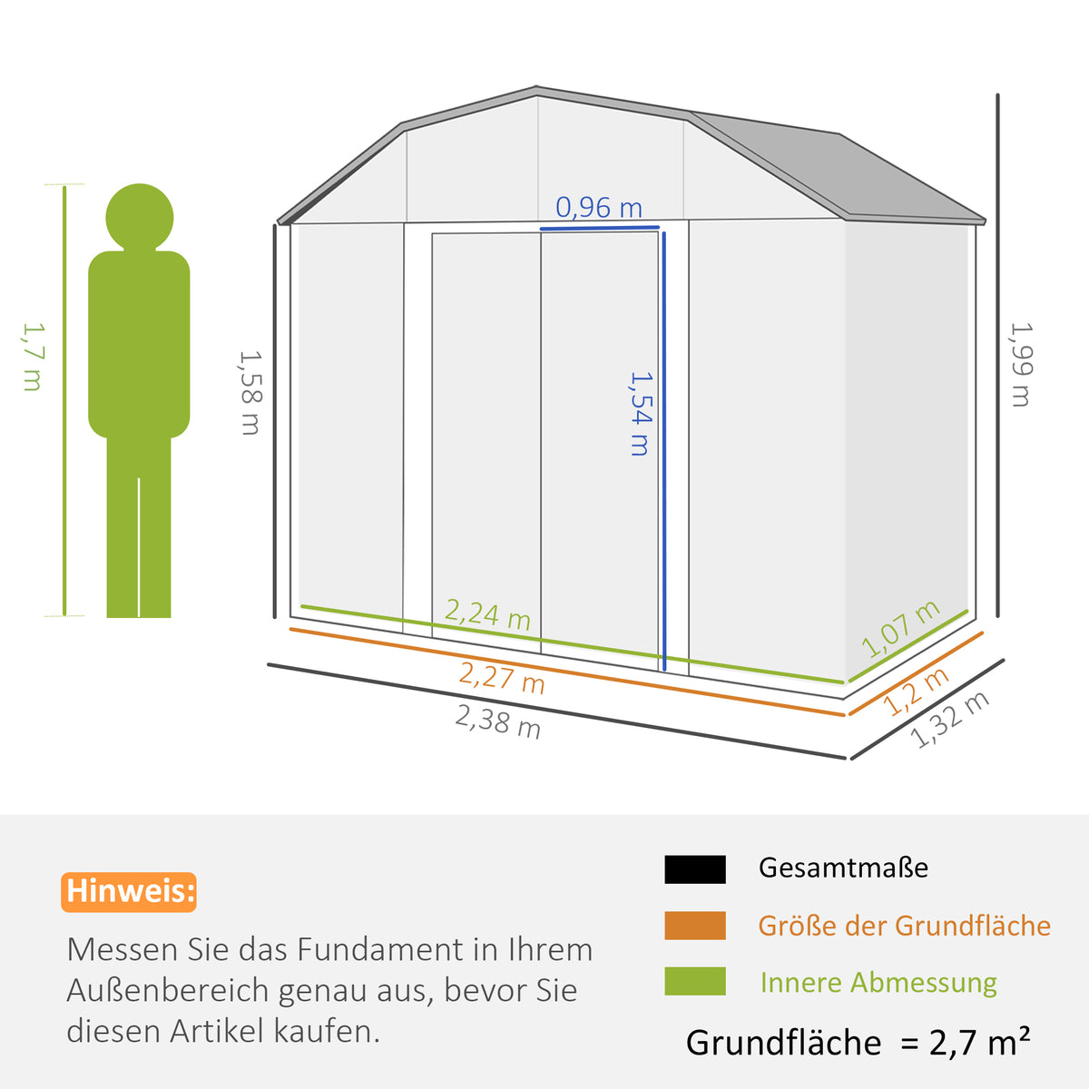 Outsunny Gartenhaus Geräteschuppen Gartenschuppen, wetterbeständig, 2 Fenster, 2 Türen, 238 x 132 x 198,5 cm, Dunkelgrau