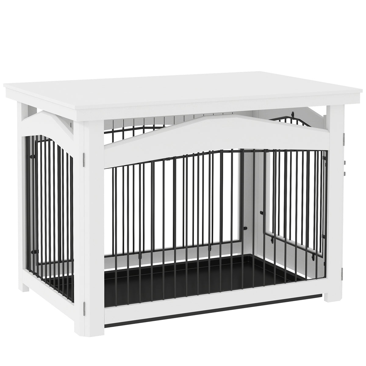 PawHut Hundekäfig 3-in-1 Beistelltisch Hundepark abnehmbares Tablett für mittelgroße Hunde 82,5 x 57,5 x 59,5 cm weiß