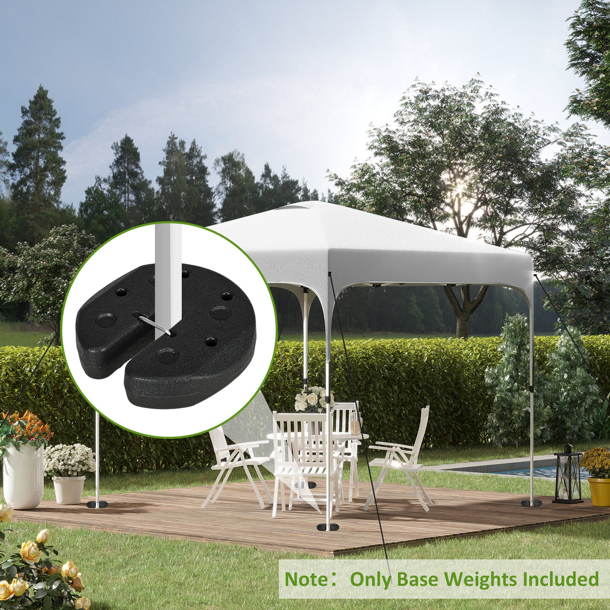 Outsunny Set von 4 runden Beschwerungsgewichten für Sonnensegel Pavillon Zelt mit Verstärkungsstiften und Transportseil aus HDPE