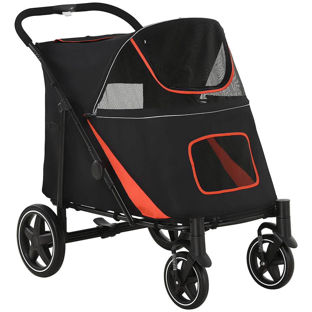 PawHut Hundewagen Klappbar mit Reißverschlüssen und Netzfenstern, 112x65x100 cm, Rot und Schwarz