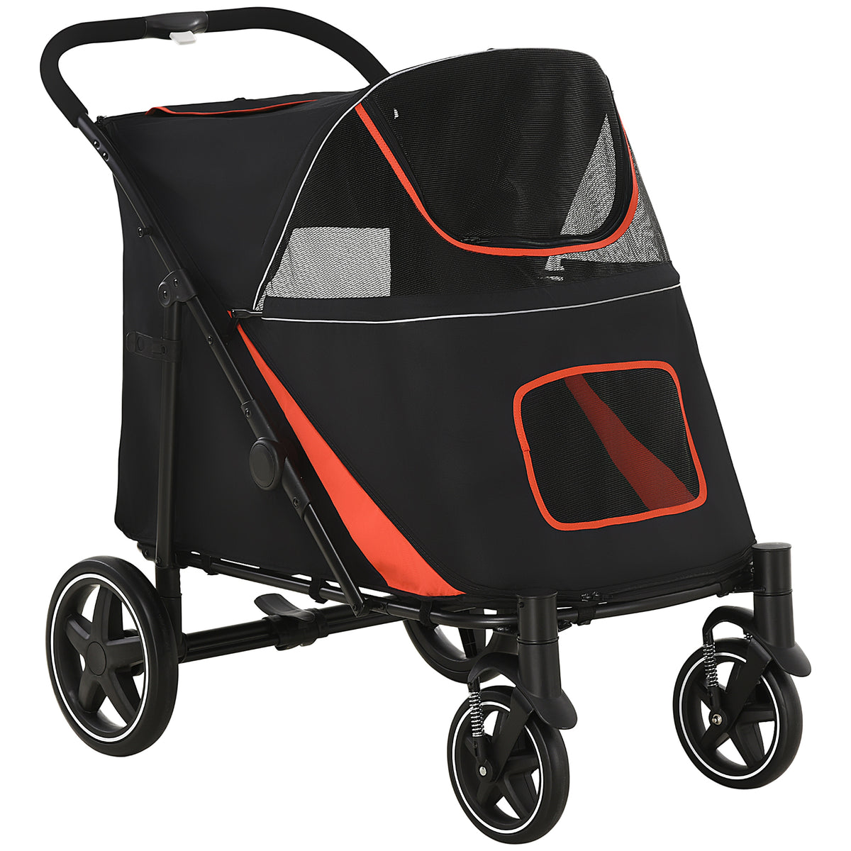 PawHut Hundewagen Klappbar mit Reißverschlüssen und Netzfenstern, 112x65x100 cm, Rot und Schwarz