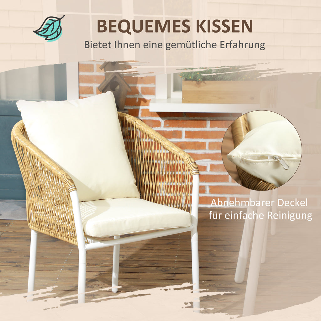 Outsunny Gartengarnitur, 5-teilig, Rattanoptik, Sitz- & Rückenkissen, rostfreier Alu-Rahmen, Gelb/Weiß/Beige