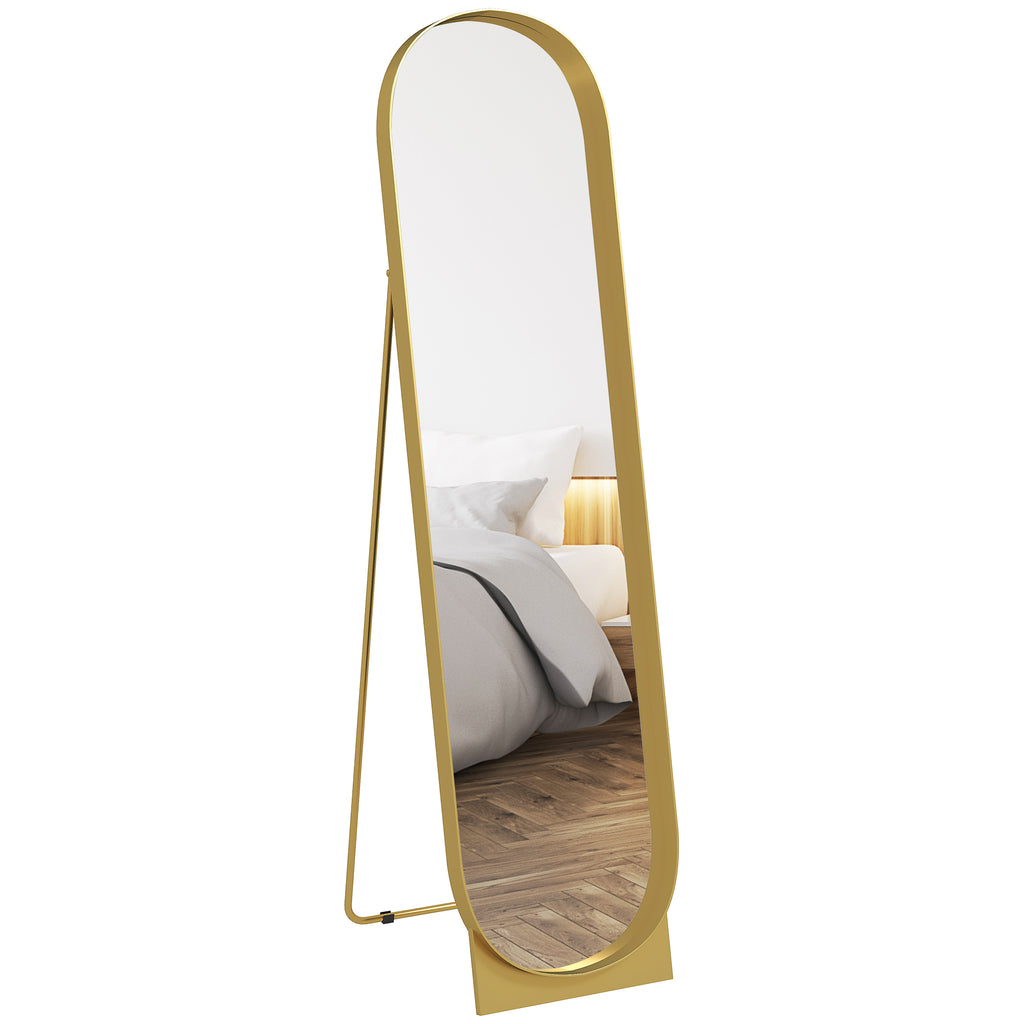 HOMCOM Moderner Bodenspiegel mit Metallrahmen zum Anlehnen oder an die Wand hängen, 40x150 cm, Gold