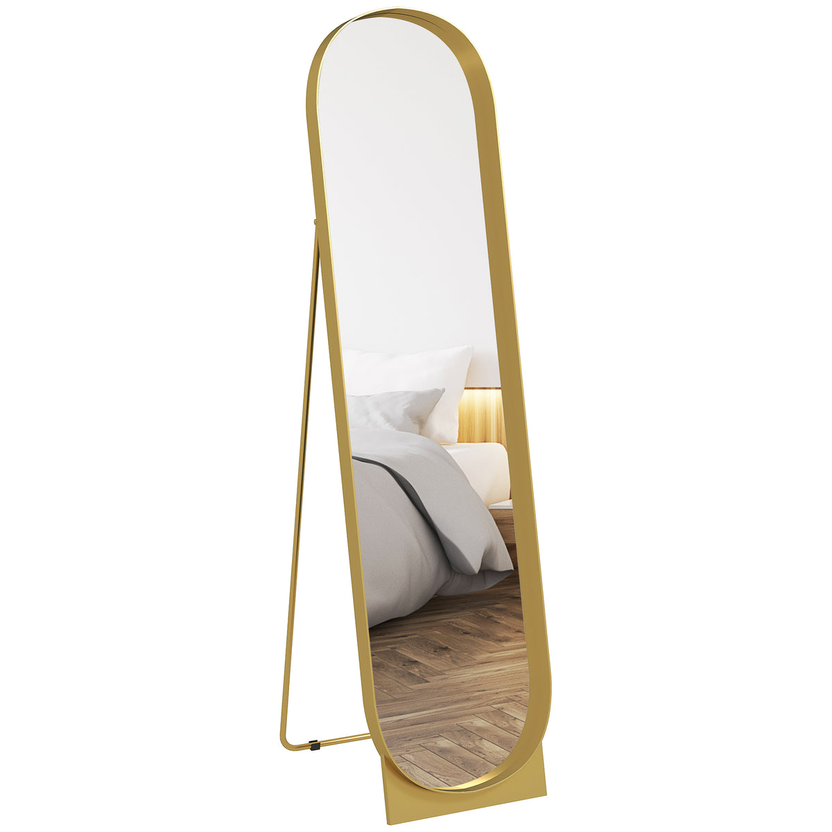 HOMCOM Moderner Bodenspiegel mit Metallrahmen zum Anlehnen oder an die Wand hängen, 40x150 cm, Gold