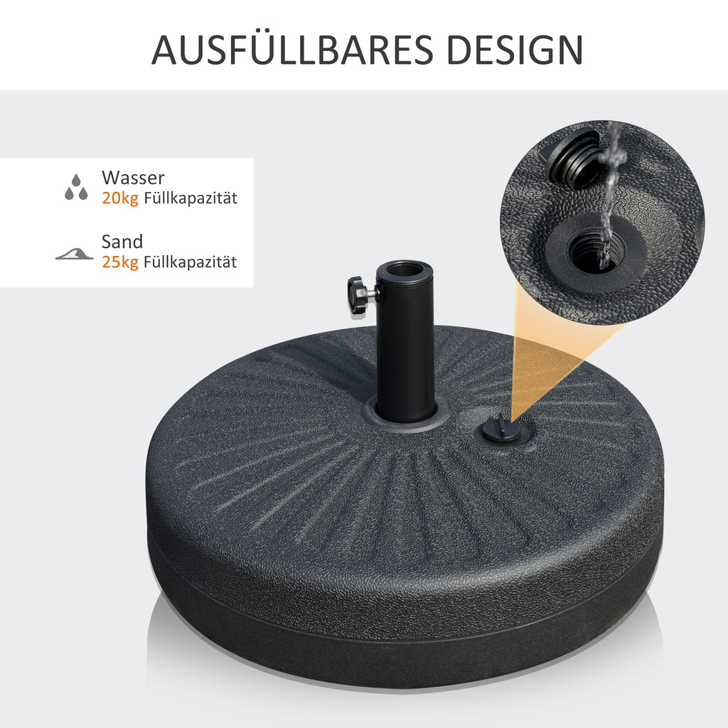 Outsunny Sonnenschirmständer 22 kg Schirmständer Rund Schirmhalter, Schirmgewicht, Ständer für Sonnenschirm 38/48mm Rohrdurchmesser, für Balkon, Terasse, Garten, Schwarz