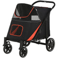 PawHut Hundewagen Klappbar mit Reißverschlüssen und Netzfenstern, 112x65x100 cm, Rot und Schwarz