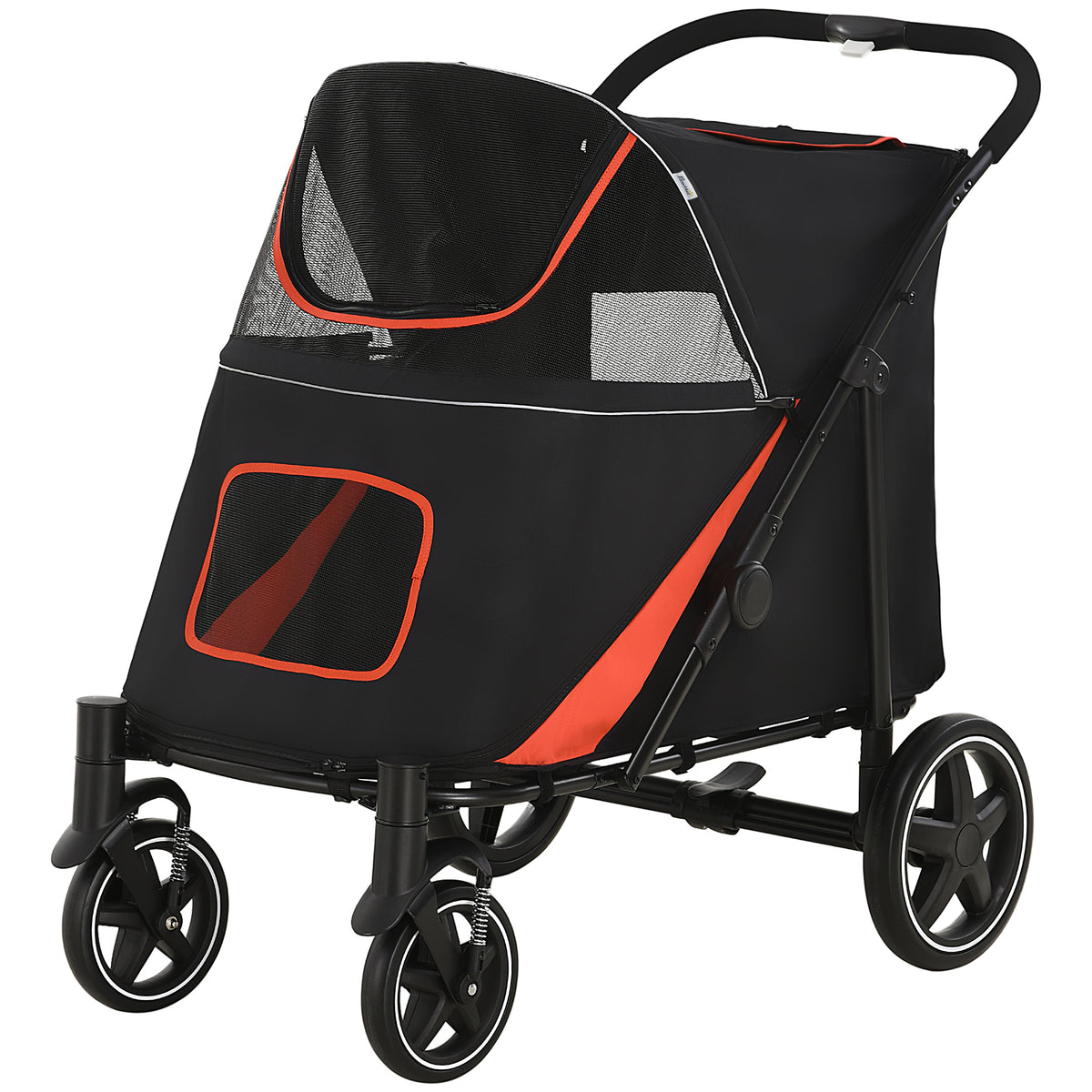 PawHut Hundewagen Klappbar mit Reißverschlüssen und Netzfenstern, 112x65x100 cm, Rot und Schwarz