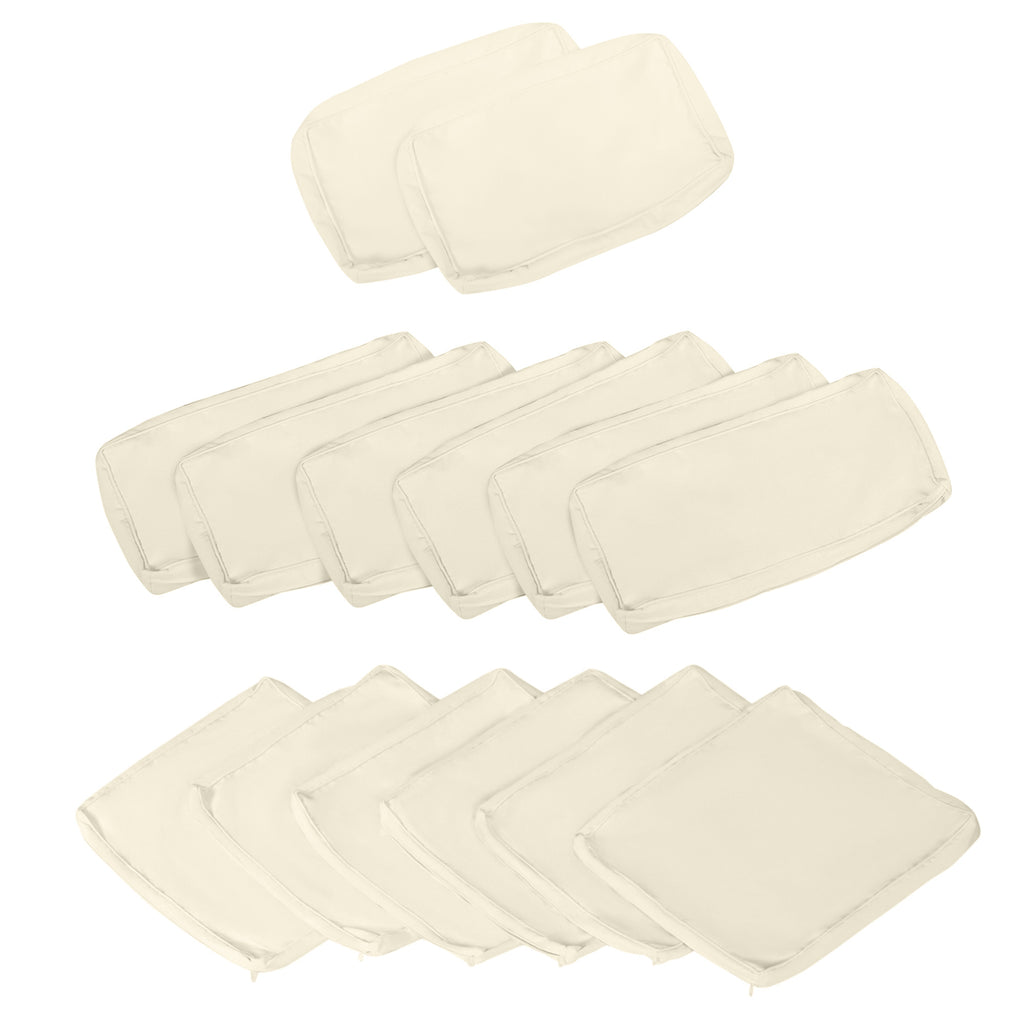 Outsunny Set mit 14 Ersatzbezügen für Gartenmöbelkissen - 6 Sitzkissenbezüge, 8 Rückenkissenbezüge - Reißverschluss Polyester wasserabweisend Beige