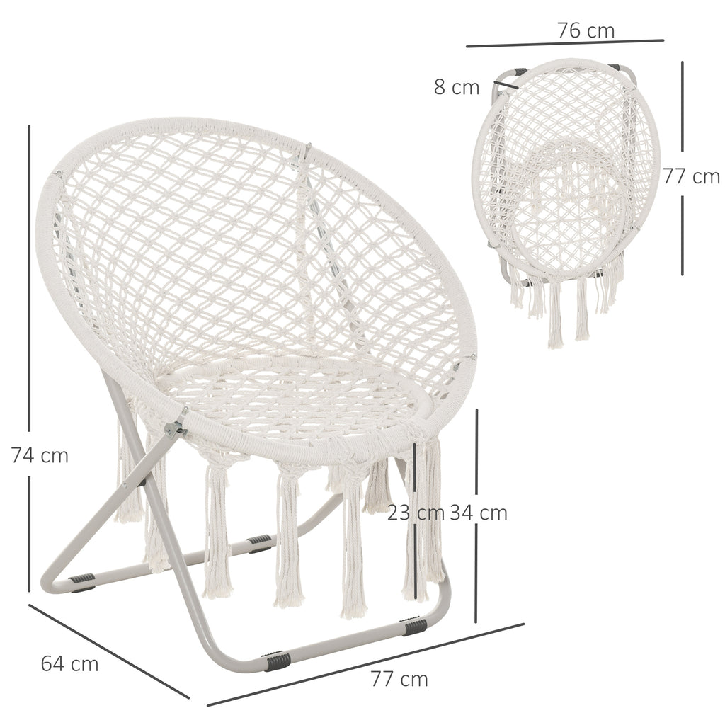 Outsunny Hängesessel runder Gartenstuhl Mond Papasan Klappbarer großer Komfort Makramee Baumwolle Polyester Beige