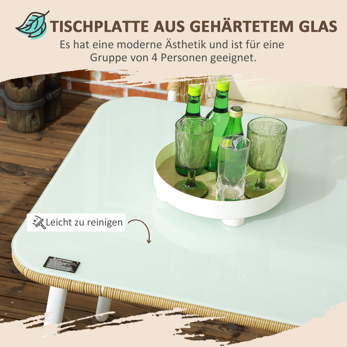 Outsunny Gartengarnitur, 5-teilig, Rattanoptik, Sitz- & Rückenkissen, rostfreier Alu-Rahmen, Gelb/Weiß/Beige