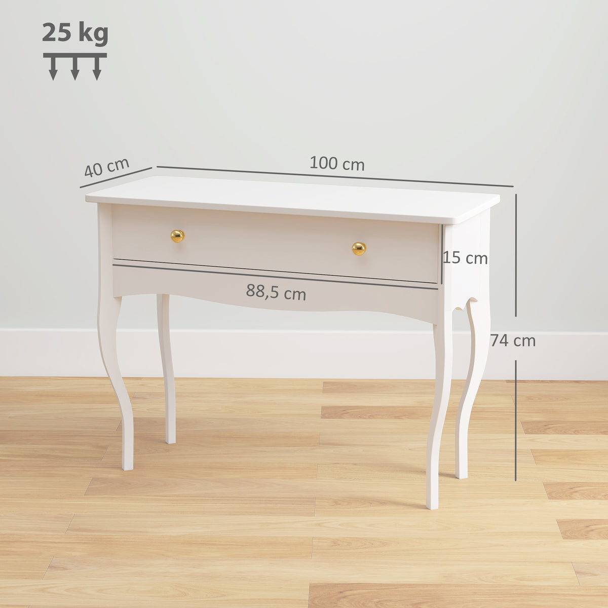 HOMCOM Schminktisch mit großer Schublade und geschwungenen Beinen, Schminktisch für Schlafzimmer, 100 x 40 x 74 cm, weiß
