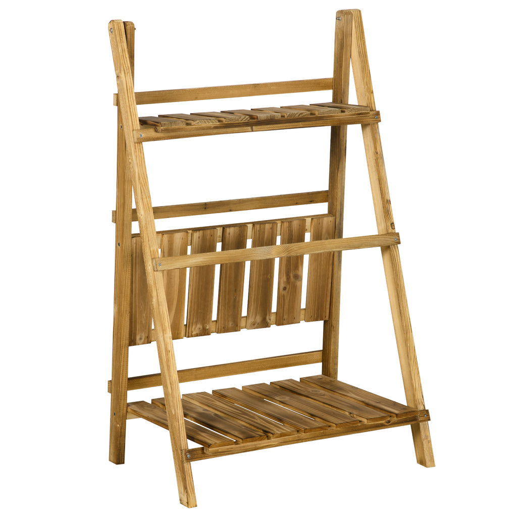 Outsunny Pflanzentreppe Blumenbank Blumentreppe Blumenregal Pflanzregal Blumenständer 3 Stufen Tannenholz Dunkelbraun 60 x 37 x 93 cm