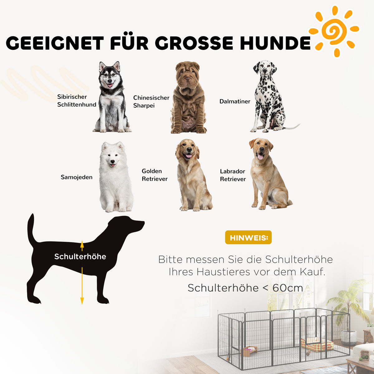 PawHut Welpenlaufstall 12-teilig Welpenauslauf mit 12 Gitterplatten Tür Erdspießen flexibel faltbar Schutzplane 100cm hoch