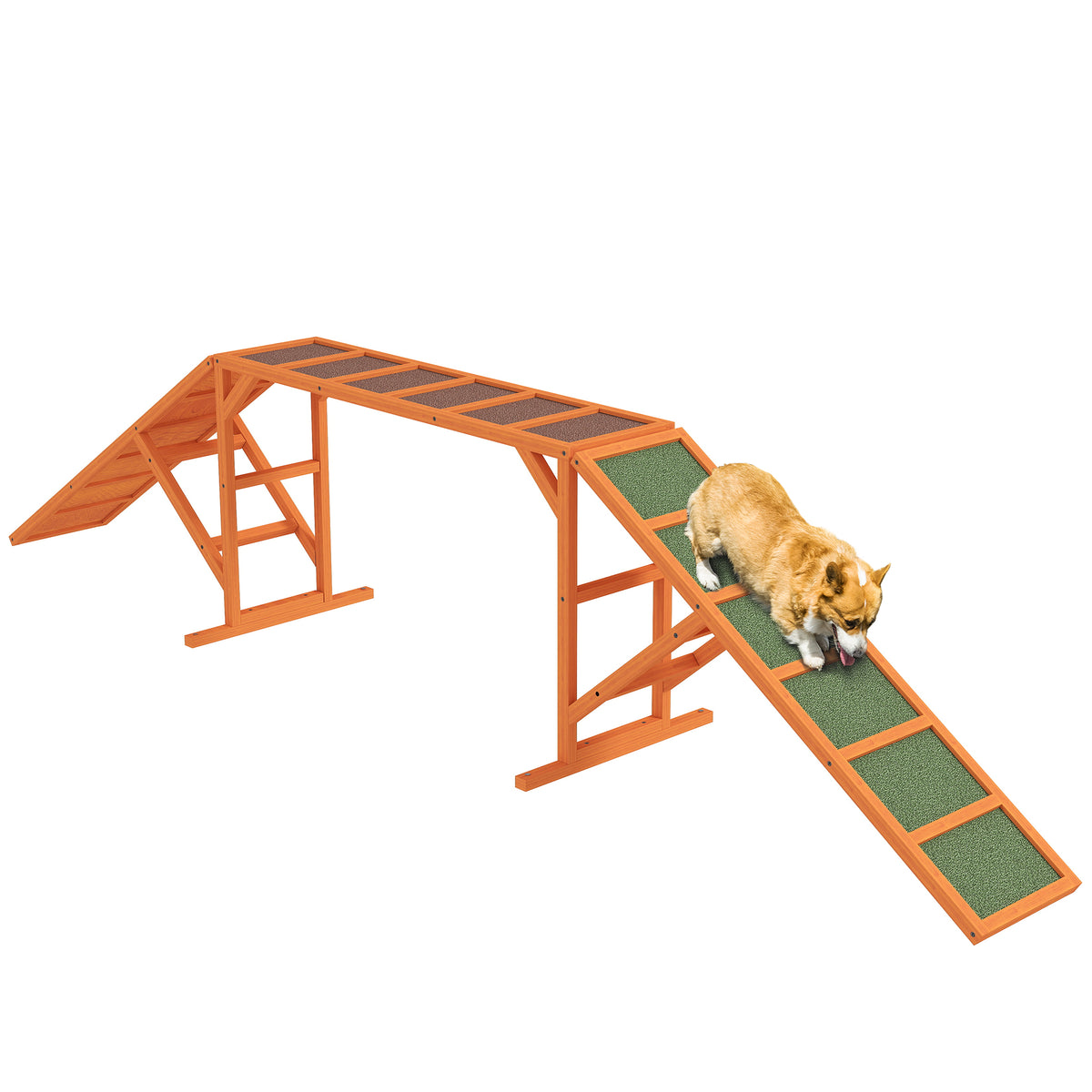 PawHut Agility Hunderampe, Parcours, rutschfest, wetterfest, Holz, 325 x 55 x 69 cm, Orange