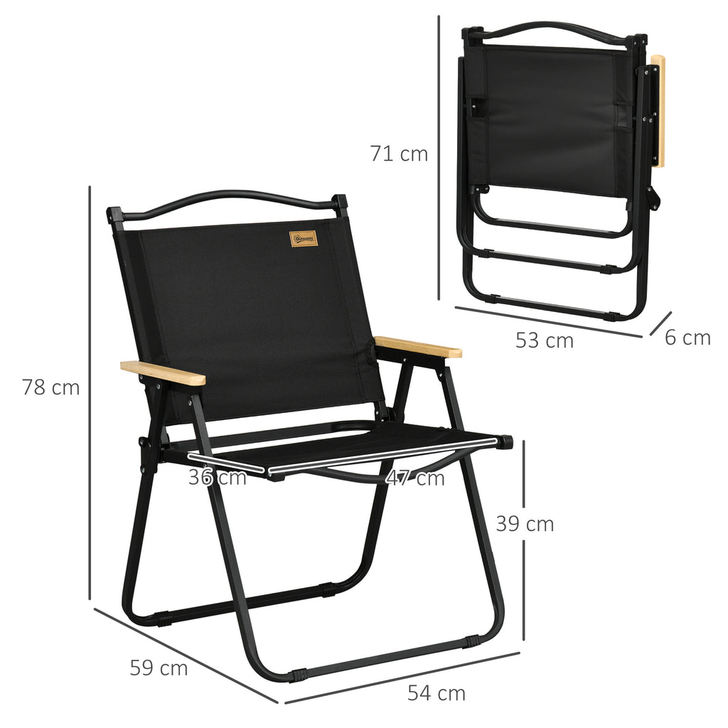 Outsunny Campingstühle, 2 x Strandstuhl, faltbar, Stahl, Holzoptik, Schwarz