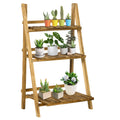 Outsunny Pflanzentreppe Blumenbank Blumentreppe Blumenregal Pflanzregal Blumenständer 3 Stufen Tannenholz Dunkelbraun 60 x 37 x 93 cm