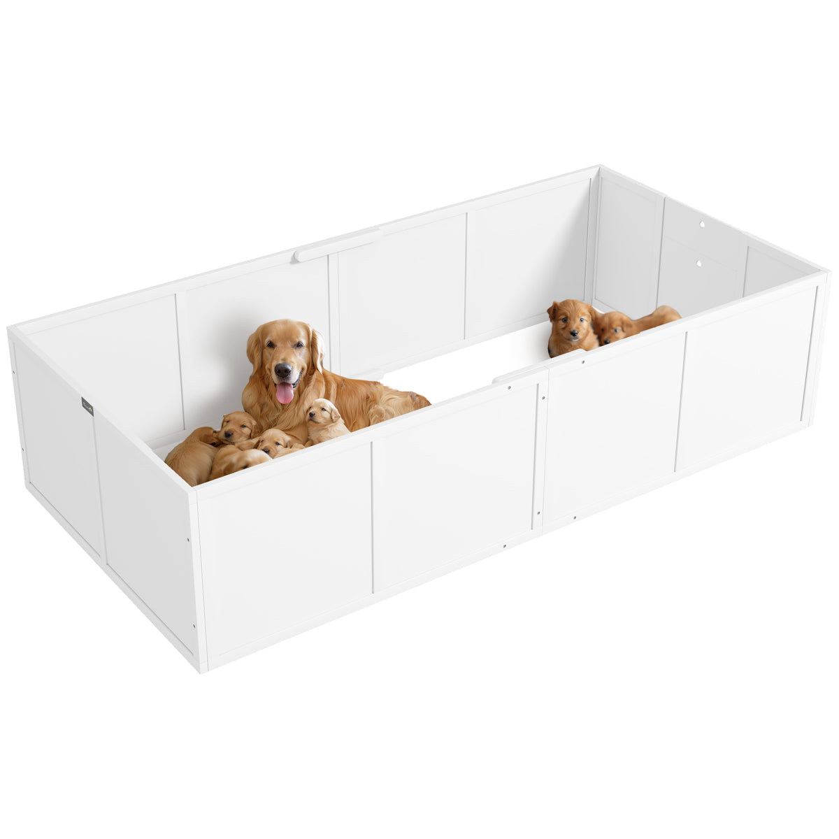 PawHut Hunde-Wurfbox für Hunde und Welpen, mit verstellbaren Eingängen, für große und kleine Hunde, 196 x 96 x 48 cm, Weiß