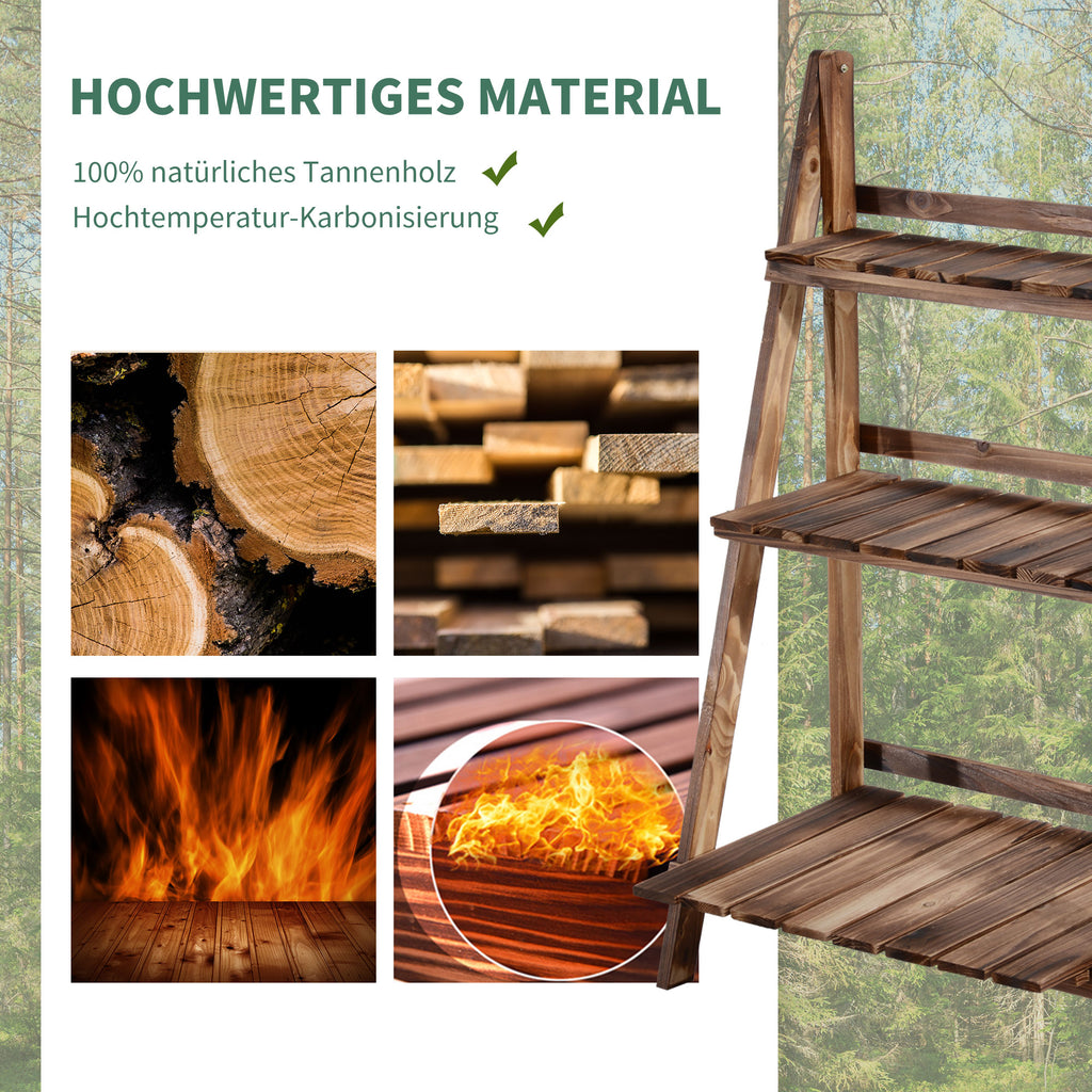 Outsunny Pflanzentreppe Blumenbank Blumentreppe Blumenregal Pflanzregal Blumenständer 3 Stufen Tannenholz Dunkelbraun 60 x 37 x 93 cm