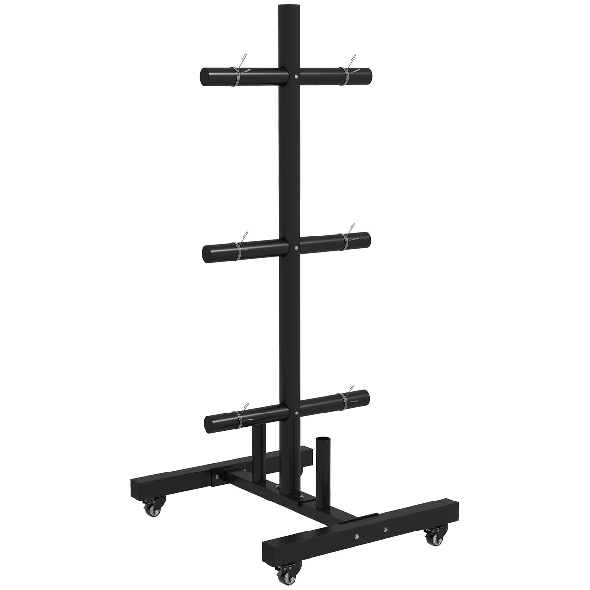 SPORTNOW Hantelscheibenablage, 6 Tragarme, 2 Hülsen für Hantelstangen, bis 200 kg, Stahl, 70 x 60 x 135 cm, schwarz