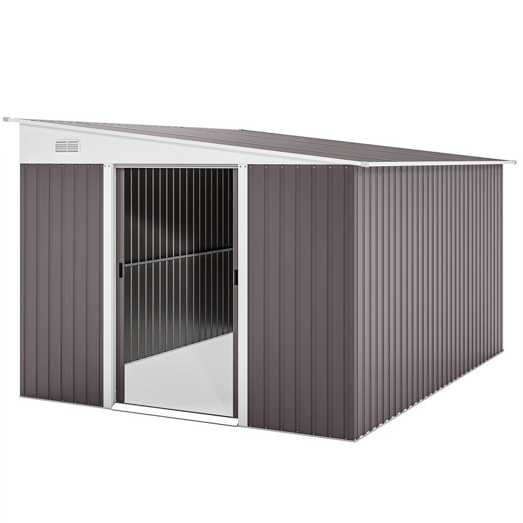 Outsunny Metall-Geräteschuppen Schrägdach verriegelbare Doppeltür 2,8 x 3,45 x 2,01m Grau
