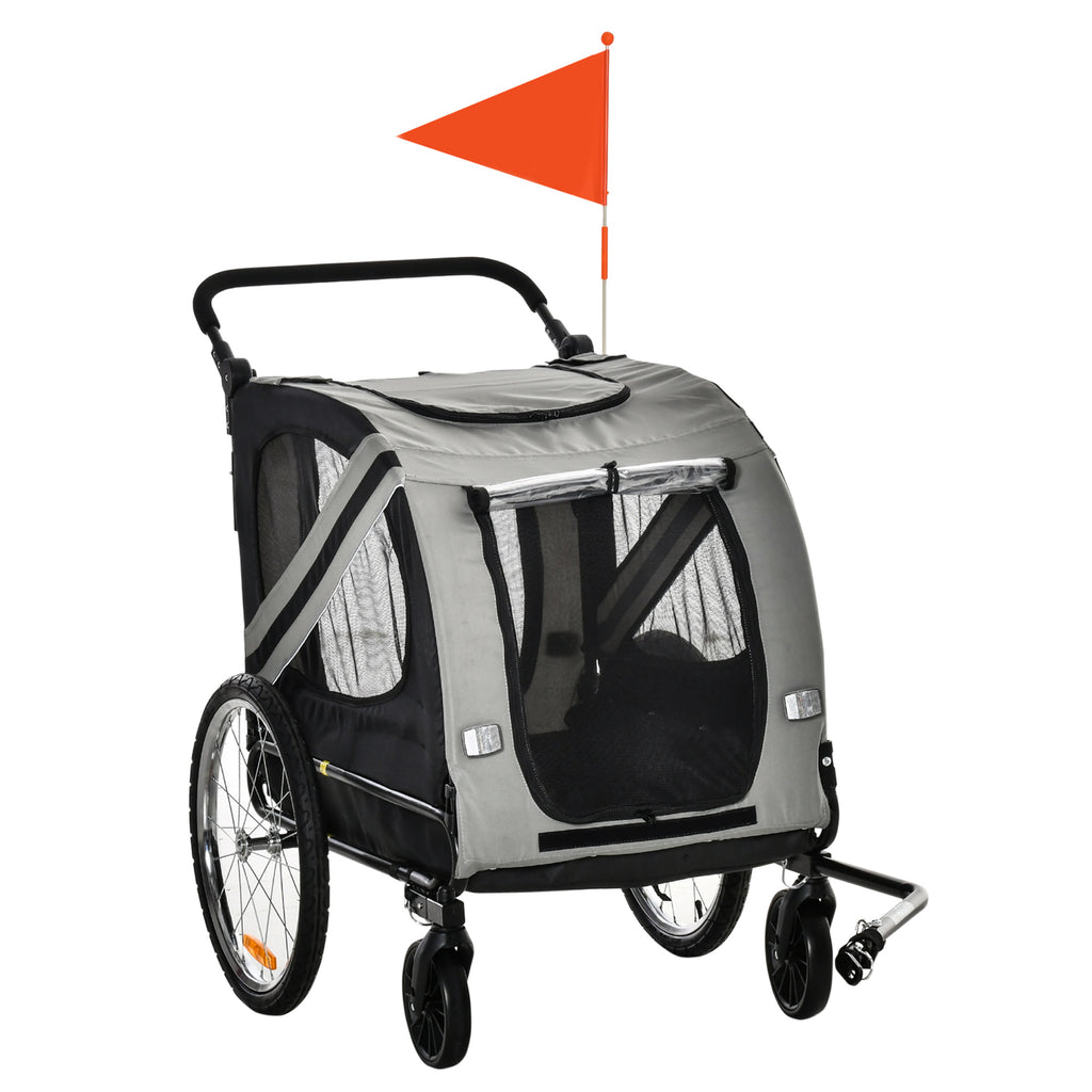 PawHut 2-in-1 Hundeanhänger Hundewagen Fahrradanhänger bis 20kg wasserfest Sicherheitsleine Reflektoren 140 cm x 72, 5 cm x 108 cm Grau