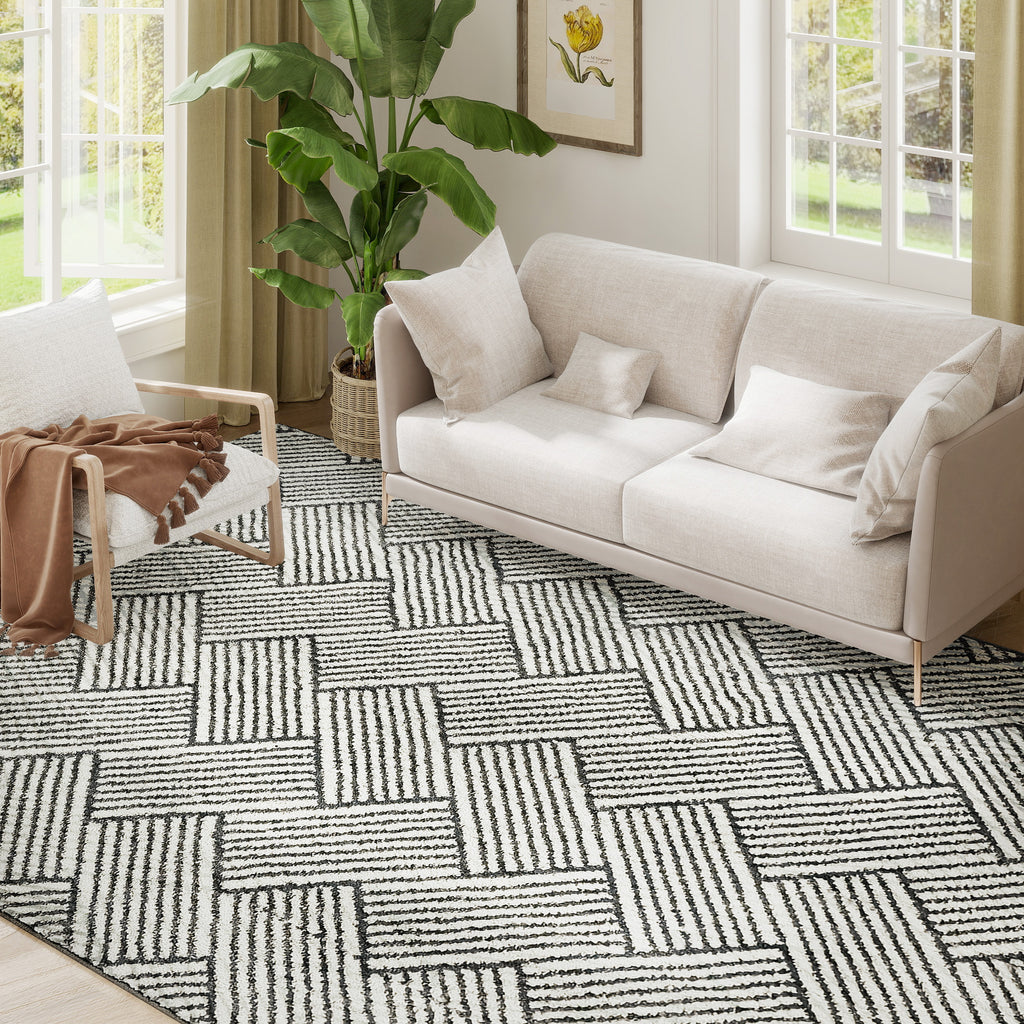 HOMCOM Teppich Wohnzimmer 230 x 160 cm kurzer Flor maschinenwaschbar hypoallergen für Wohnzimmer, Schlafzimmer, Büro, Hellgrau