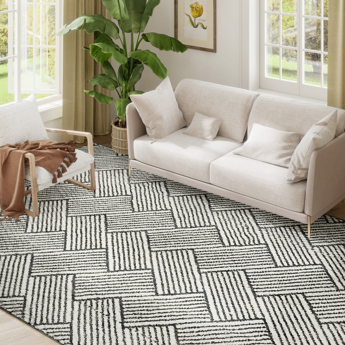 HOMCOM Teppich Wohnzimmer 230 x 160 cm kurzer Flor maschinenwaschbar hypoallergen für Wohnzimmer, Schlafzimmer, Büro, Hellgrau