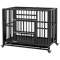 PawHut Hundebox Hundekäfig, inkl. Bodenwanne, Verriegelung, Universalrollen, 94 cm x 58 cm x 78 cm, Schwarz
