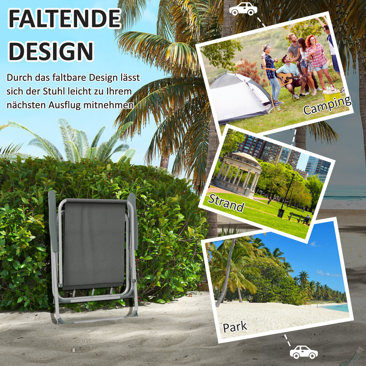 Outsunny Gartenstuhl Klappstuhl Campingstuhl, 53 cm x 54 cm x 76 cm, Glau + Silber