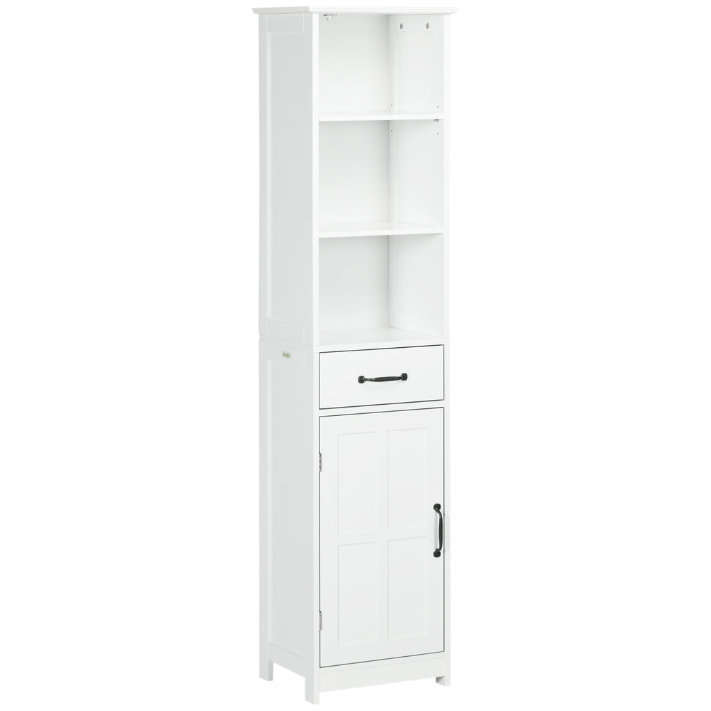 kleankin Badezimmerschrank mit 3 offenen Fächern, Schublade und verstellbarem Regal, 40 x 30 x 164 cm, weiß