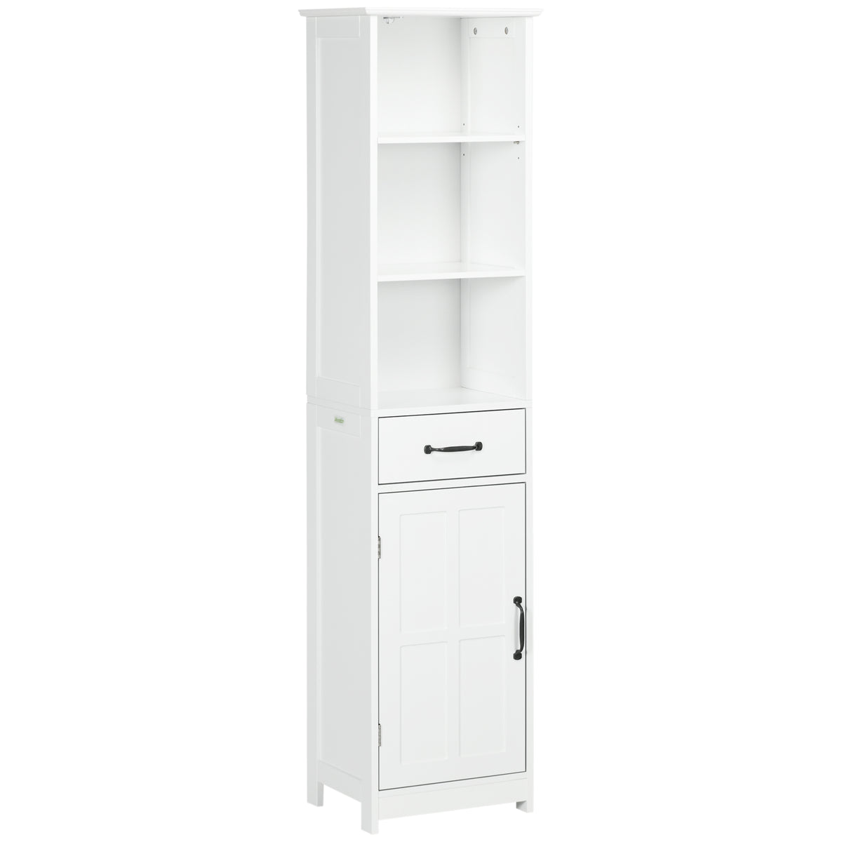 kleankin Badezimmerschrank mit 3 offenen Fächern, Schublade und verstellbarem Regal, 40 x 30 x 164 cm, weiß