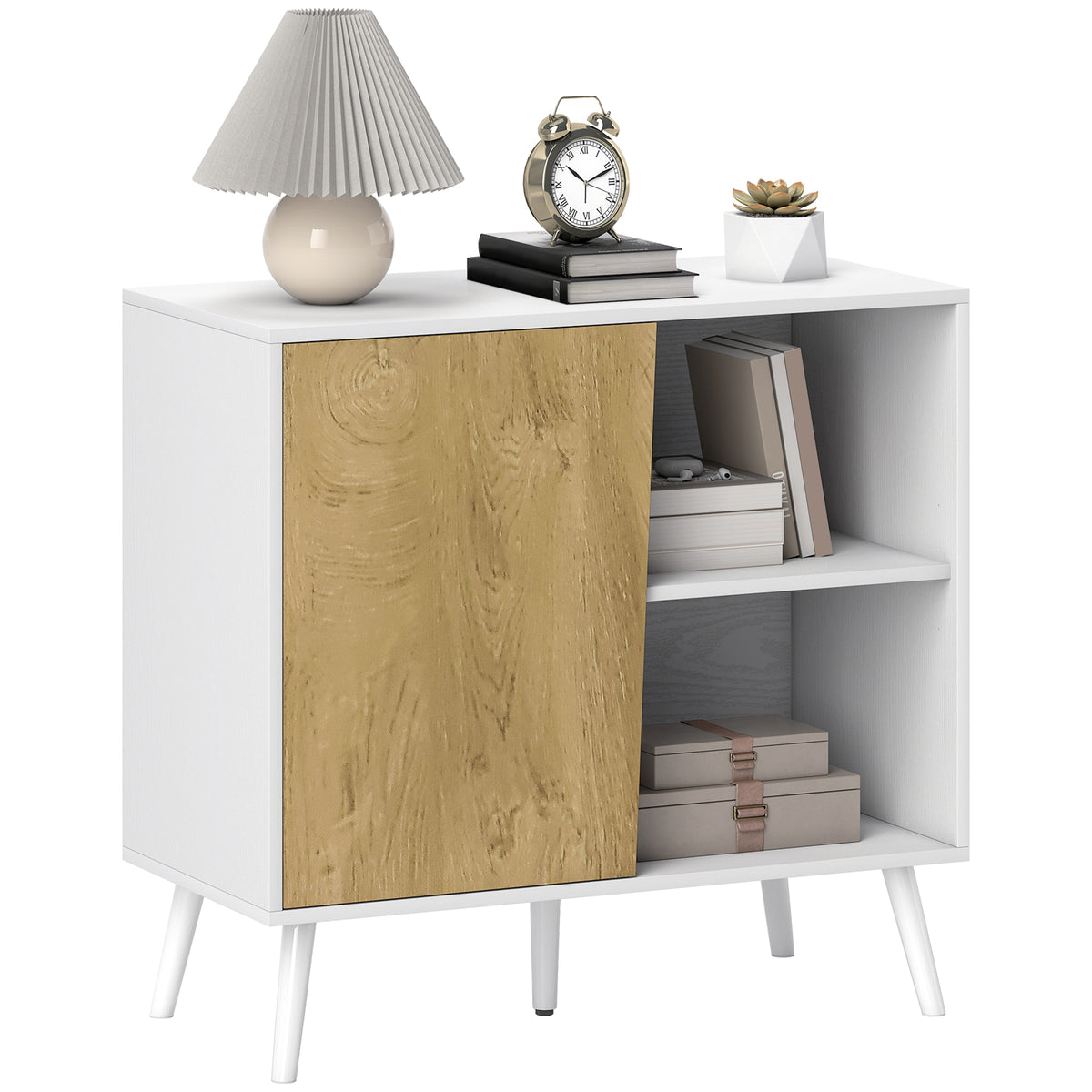 HOMCOM Sideboard mit Schrank und Aufbewahrungsfach, aus Holz, 80x39x76 cm, Weiß