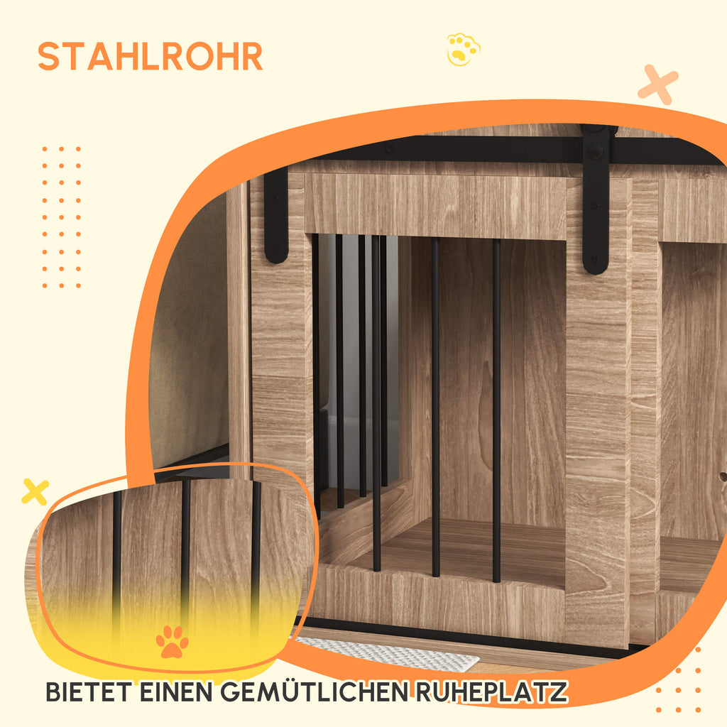 PawHut Käfig Hundehütte für Haustiere innen mit Schiebetür, Metall Holzoptik, Maße 57H x 80L x 54B cm
