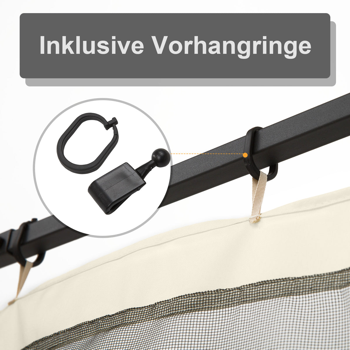 Outsunny Moskitonetz für 3x3 Pavillon 4 Seitenteile Fliegennetz mit Haken Reißverschluss Mückennetz Insektenschutz Fliegengitter Nylon-Mesh Schwarz