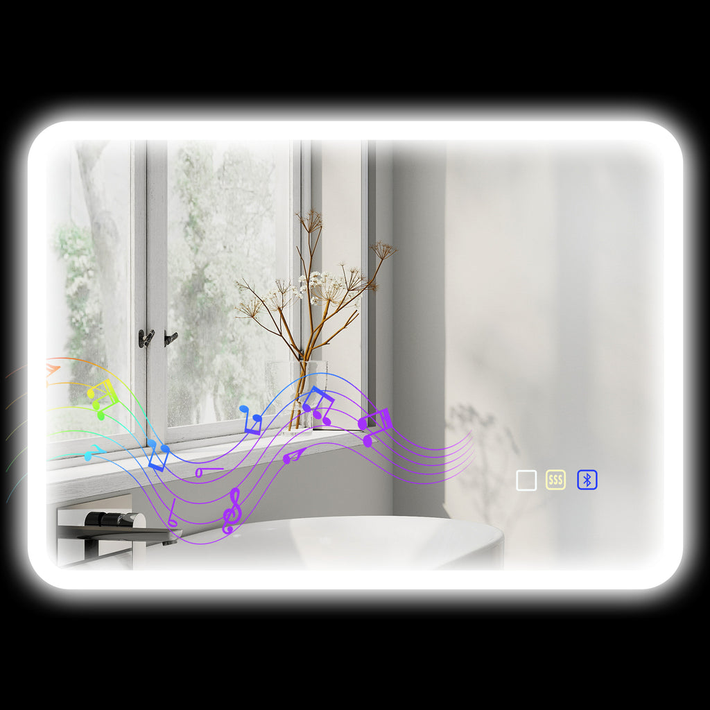HOMCOM Badezimmerspiegel LED Bluetooth 50 x 70 cm Touch-Schalter einstellbares Licht 3 Farben Anti-Beschlag Speicher Silber