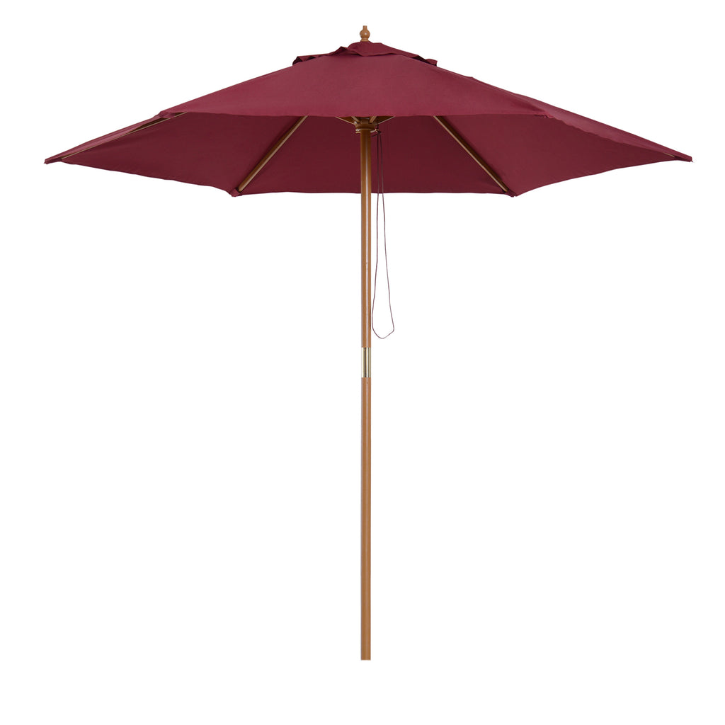 Outsunny Runder Garten-Sonnenschirm aus Holz und Polyester mit Seilöffnung, 2,5x2,3 m, Bordeaux