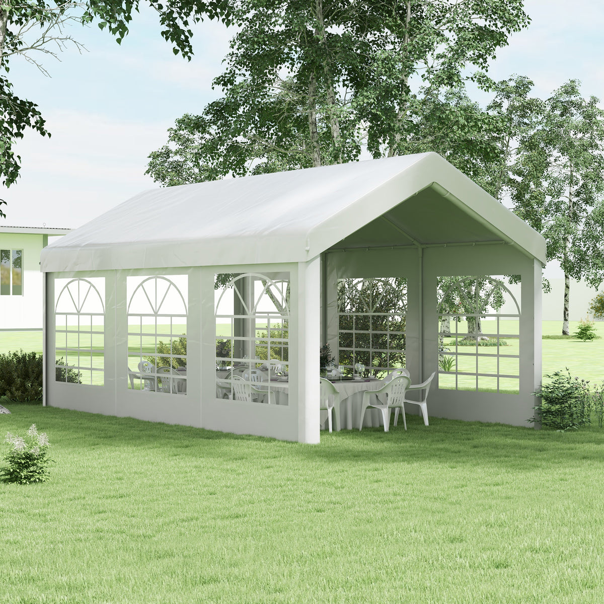 Outsunny Ersatzwand für Bierzelt oder Pavillon, wasserdicht, einfache Montage, 6 x 2 m, Weiß