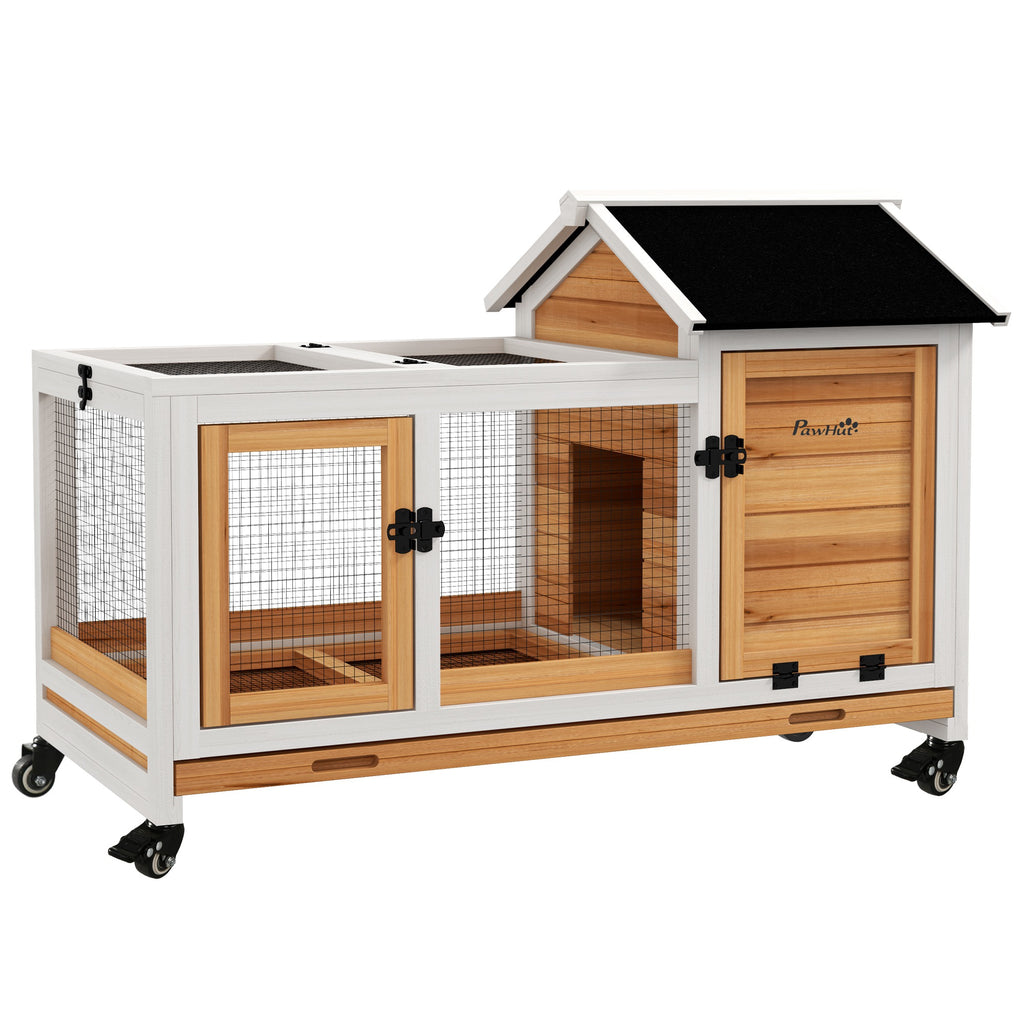 PawHut Kleintierstall für Zwergkaninchen, Meerschweinchen, mit Rädern, 108 x 58 x 73,5 cm, Gelb