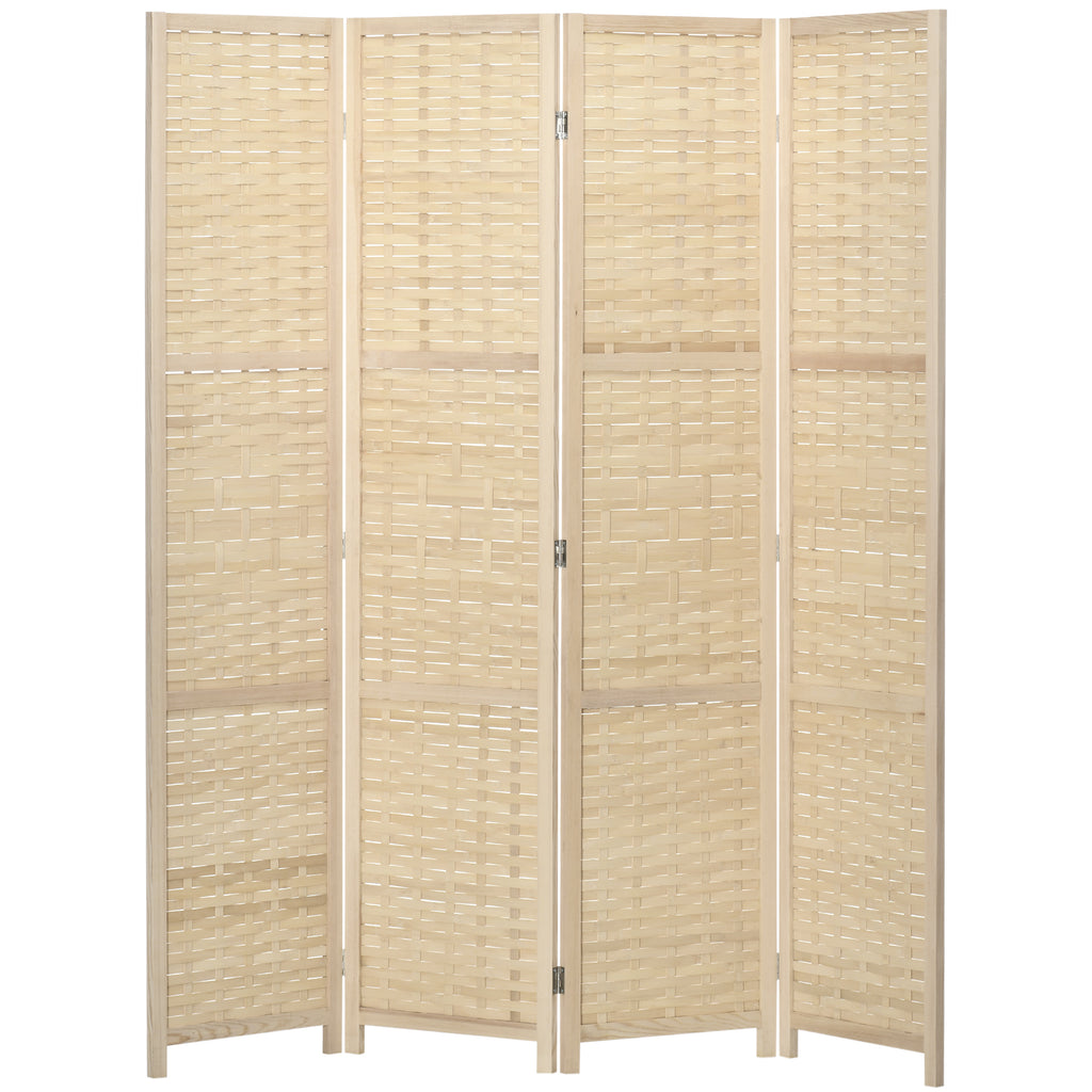 HOMCOM Innenraum Raumteiler mit 4 Türen aus Holz und Bambus, faltbar und platzsparend, Höhe 170cm, Braun