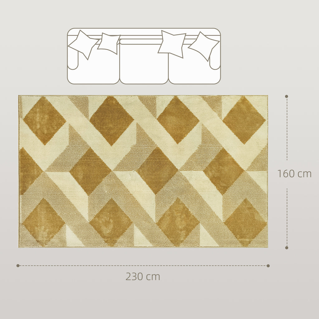 HOMCOM Teppich Wohnzimmer 230 x 160 cm Kurzflor maschinenwaschbar hypoallergen für Wohnzimmer, Schlafzimmer, Büro, Gelb