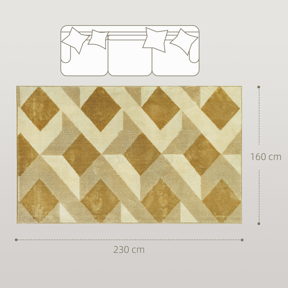 HOMCOM Teppich Wohnzimmer 230 x 160 cm Kurzflor maschinenwaschbar hypoallergen für Wohnzimmer, Schlafzimmer, Büro, Gelb